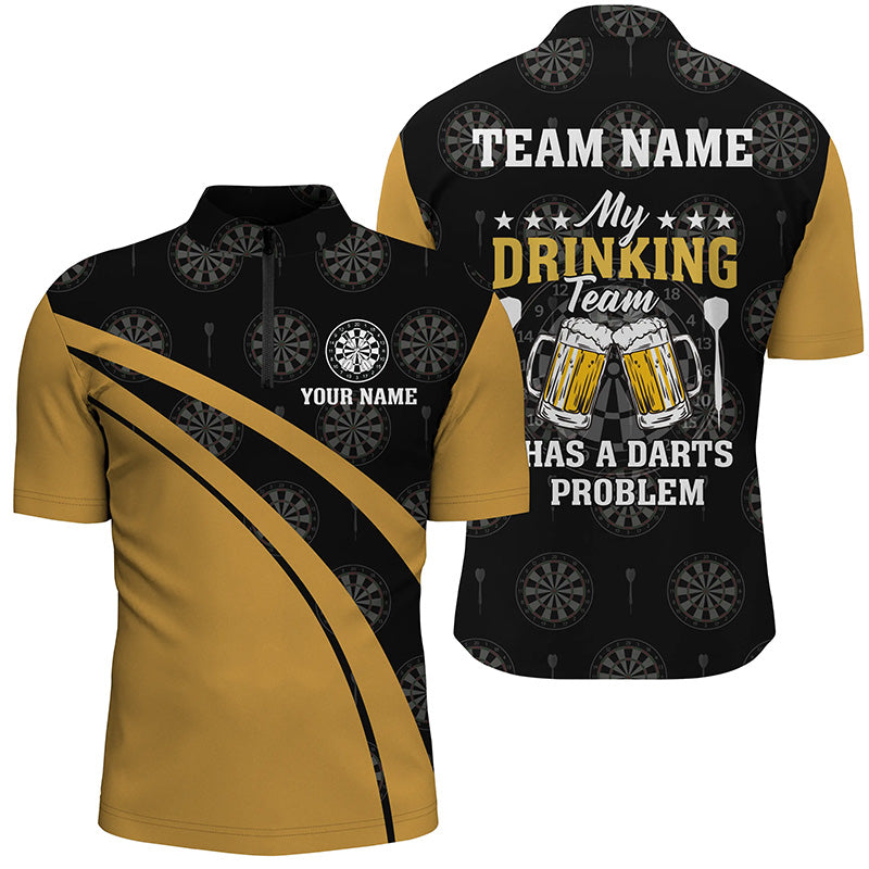 My Drinking Team Beer Darts Quarter Zip Shirt Black Yellow Custom Darts Jersey For Men LDT0946