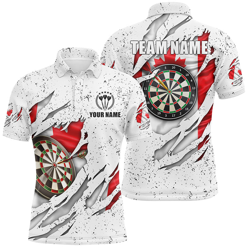 Canada Flag Grunge Mens Darts Polo Shirt Custom Patriotic Dart Shirts For Men Dart Jerseys LDT1367