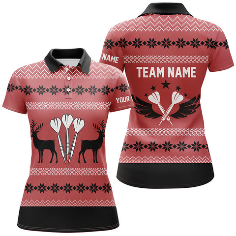 Personalized Darts Christmas Reindeers Red Women Polo Shirt Custom Darts Jersey For Women LDT0742