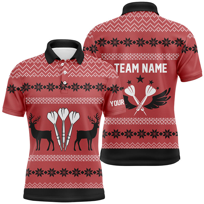 Personalized Darts Christmas Reindeers Red Mens Polo Shirt Custom Darts Jersey For Men LDT0742