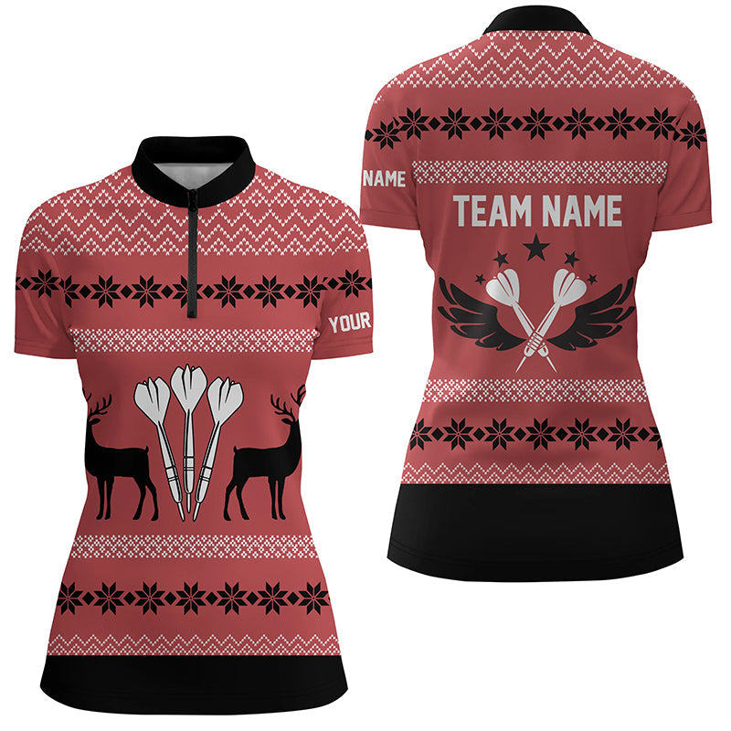 Personalized Darts Christmas Reindeers Red Quarter Zip Shirt Custom Darts Jersey For Women LDT0742