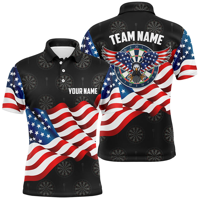 Waving American Flag Mens Darts Polo Shirt Custom Eagle Patriotic Men Darts Jersey Shirt LDT0965