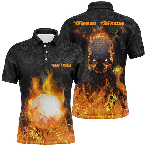 Mens Fire Flame Golf Polo Shirts Customized Orange Skull Golf Shirts For Men, Best Golf Gifts LDT0175