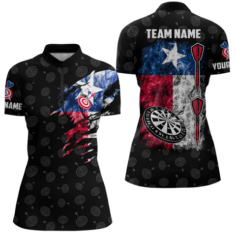 Smoke Texas Flag Darts Quarter-Zip Shirt Custom Patriotic Womens Darts Shirt Dart Jerseys LDT1234