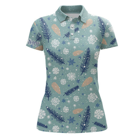 Blue Christmas Snowflakes Womens Golf Polo Shirt Xmas Women Golf Shirt Personalized Golf Tops LDT1021