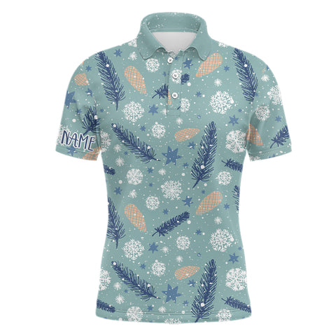 Blue Christmas Snowflakes Mens Golf Polo Shirt Xmas Golf Shirts For Men Personalized Golf Tops LDT1021