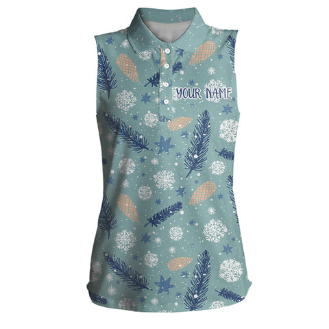Blue Christmas Snowflake Women Sleeveless Polo Shirt Xmas Golf Gifts For Women Personalized Golf Tops LDT1021