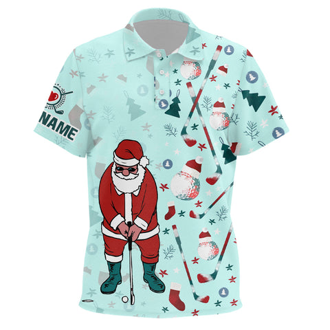 Christmas Golf Pattern Mint Kids Polo Shirts Santa Playing Golf Tops For Kid Christmas Golf Gifts LDT1025
