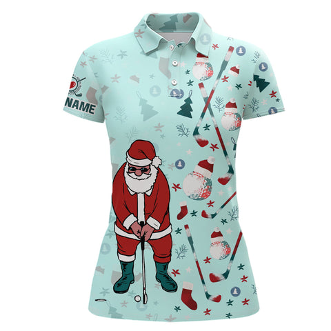 Christmas Golf Pattern Mint Womens Polo Shirt Santa Play Golf Tops For Women Xmas Golf Gifts LDT1025