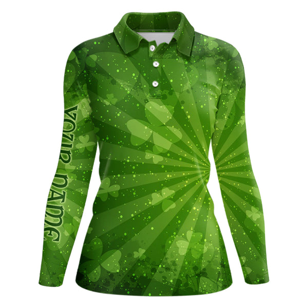 Green Clovers Halo All Over Print Womens Golf Polo Shirt St Patrick Day Golf Shirts For Women LDT1019