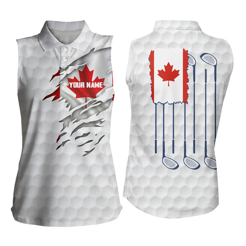 3D Canada Flag Golf Pattern Womens Sleeveless Polo Shirt Red Maple Leaf Golf Tops For Women Golf Gift LDT0494