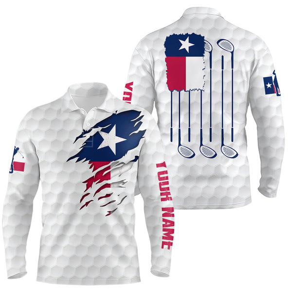 Retro Texas Flag White Golf Pattern Mens Polo Shirt Patriotic Golf Shirts For Men Golf Gifts LDT0495