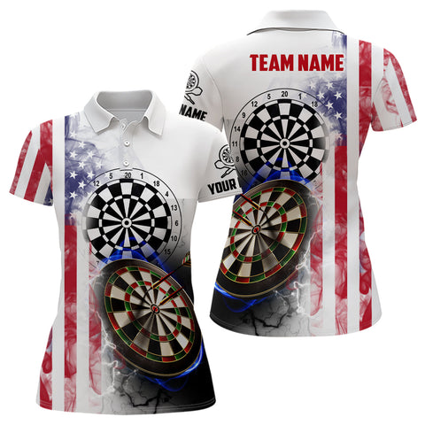 Smoky American Flag Darts Polo Shirt Custom Patriotic Darts Shirt For Women Dart Jerseys LDT1038