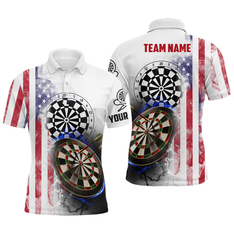 Smoky American Flag Mens Darts Polo Shirt Custom Patriotic Darts Shirt For Men Dart Jerseys LDT1038