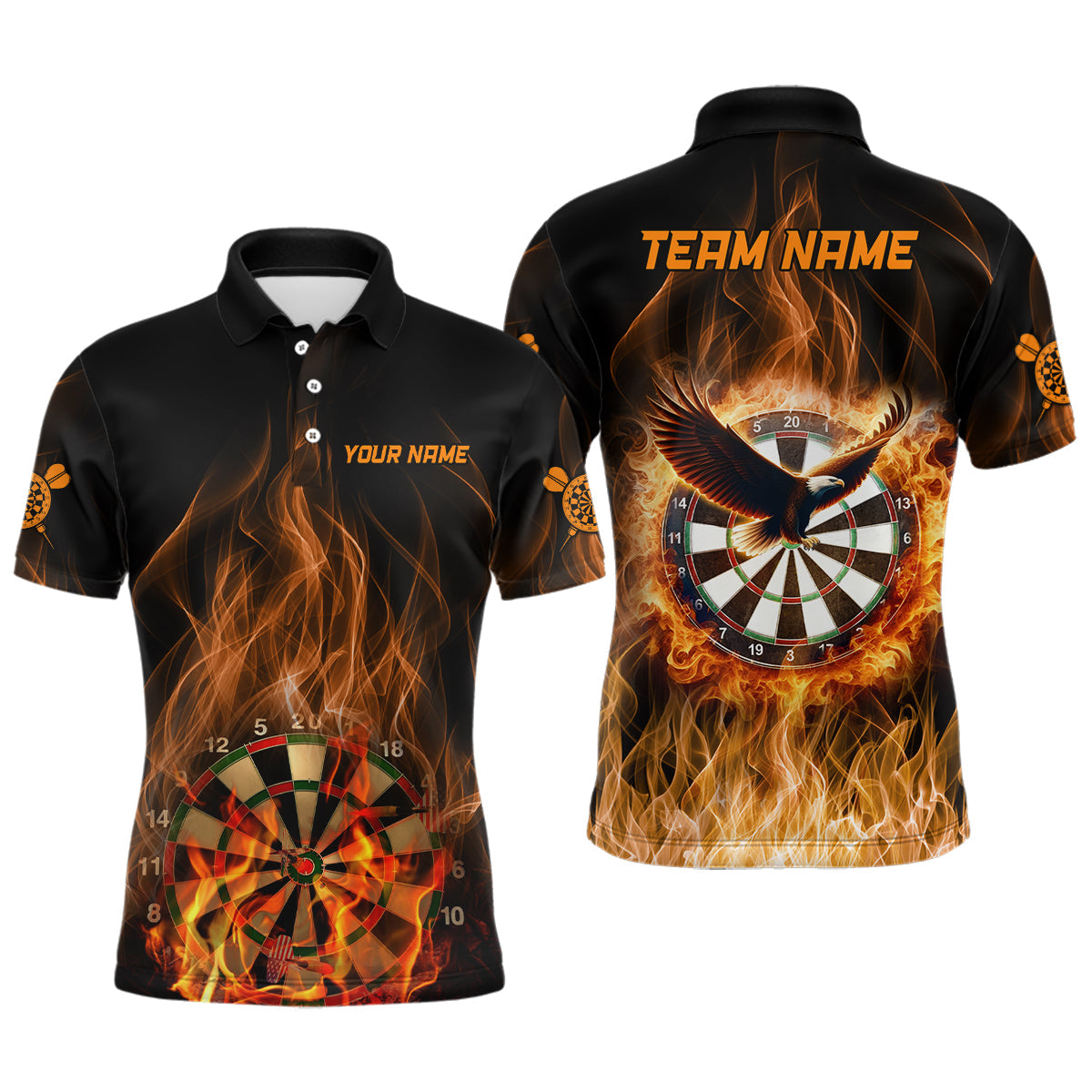 Orange Fire Flame Eagle Mens Darts Polo Shirt Custom Dart Shirts For Men Dart Jerseys LDT1446