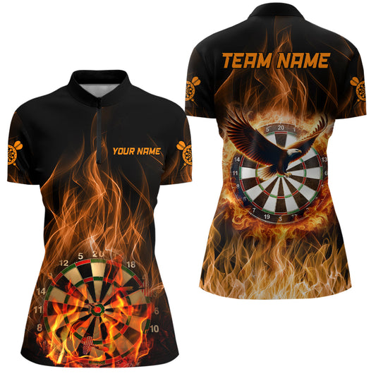 Orange Fire Flame Eagle Darts Quarter Zip Shirt Custom Dart Shirts For Women Dart Jerseys LDT1446