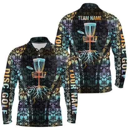 Personalized Floral Pattern Disc Golf Mens Polo Shirt Custom Disc Golf Shirts For Men Golf Gifts LDT0847