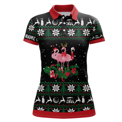 Christmas Flamingo Womens Golf Polo Shirt Custom Golf Gifts For Women Personalized Golf Tops LDT1043