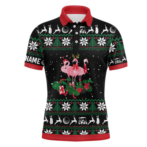 Christmas Flamingo Mens Golf Polo Shirt Custom Golf Gifts For Men Personalized Men Golf Tops LDT1043