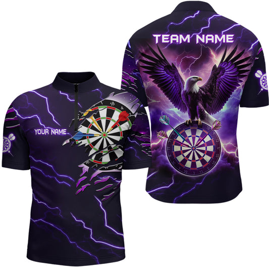 Purple Thunder Lightning Eagle Darts Quarter Zip Shirt Custom Mens Darts Shirt Dart Jersey LDT1453
