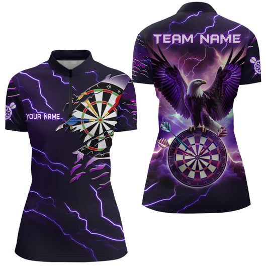 Purple Thunder Lightning Eagle Women Darts Quarter Zip Shirt Custom Dart Jerseys For Women LDT1453