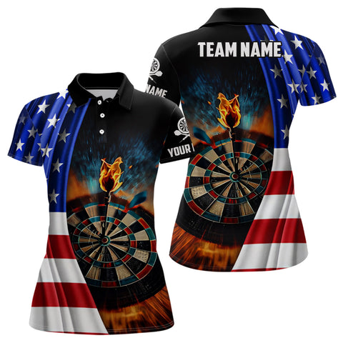 American Flag Darts Polo Shirt Custom Fire Patriotic Darts Shirt For Women Dart Jerseys LDT1054