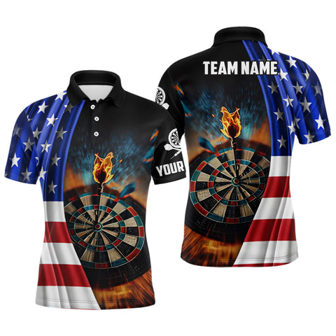 American Flag Mens Darts Polo Shirt Custom Fire Patriotic Darts Shirt For Men Dart Jerseys LDT1054
