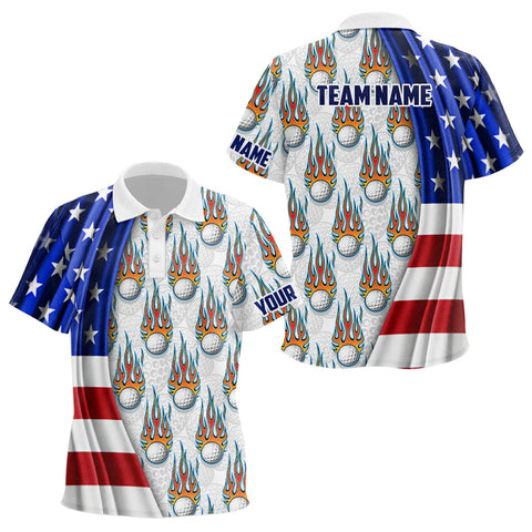 American Flag Fire Flame Kids Golf Polo Shirt Custom Patriotic Golf Tops For Kid Golf Gifts LDT1055