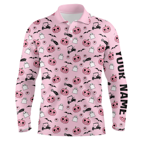 Pink Halloween Mens Golf Polo Shirts Custom Golf Shirts For Men Cute Halloween Golf Gifts LDT0548