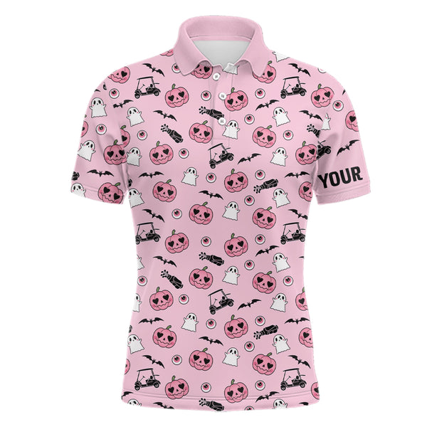 Pink Halloween Mens Golf Polo Shirts Custom Golf Shirts For Men Cute Halloween Golf Gifts LDT0548