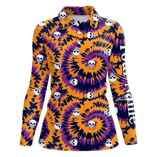 Halloween Crazy Skull Golf Polo Shirt Funny Tie Dye Print Halloween Golf Shirts For Women LDT0556