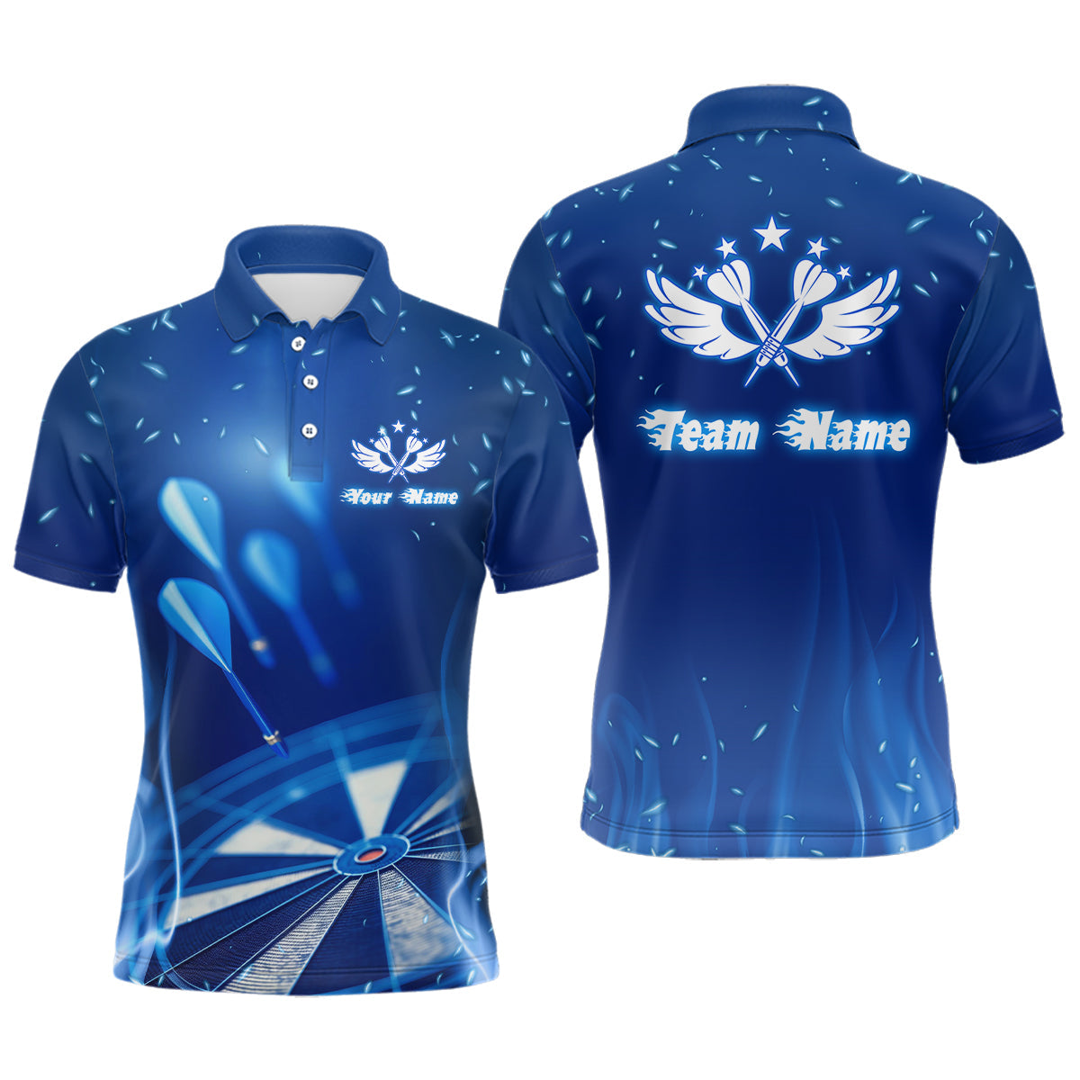 Blue Fire Flame Star Personalized Mens Darts Polo Shirt Custom Cool Dart Jerseys For Men LDT1063