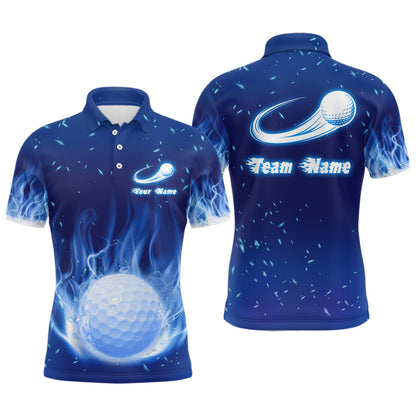 Blue Fire Flame Golf Ball Mens Polo Shirt Custom Golf Tops For Men Personalized Golf Gifts LDT1064