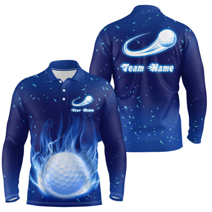 Blue Fire Flame Golf Ball Mens Polo Shirt Custom Golf Tops For Men Personalized Golf Gifts LDT1064