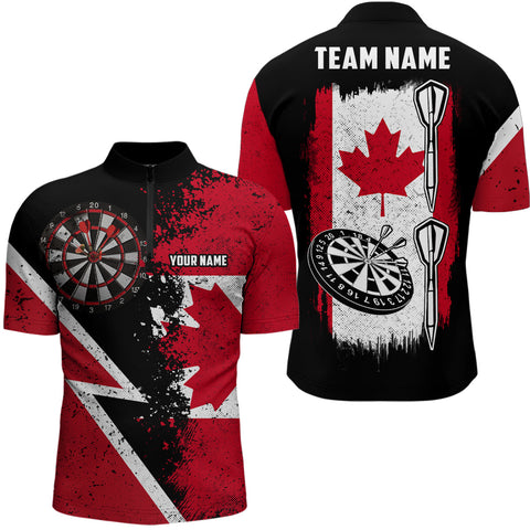 Retro Canada Flag Darts Quarter-zip Shirt Custom Patriotic Darts Shirt For Men Dart Jersey LDT1060