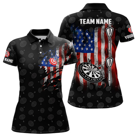 Smoke American Flag Darts Polo Shirt Custom Patriotic Darts Shirt For Women Dart Jersey LDT1061