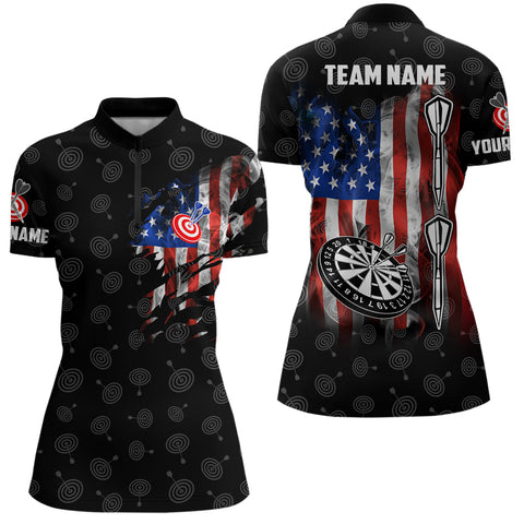 Smoke American Flag Darts Quarter-Zip Shirt Custom Patriotic Women Darts Shirt Dart Jersey LDT1061