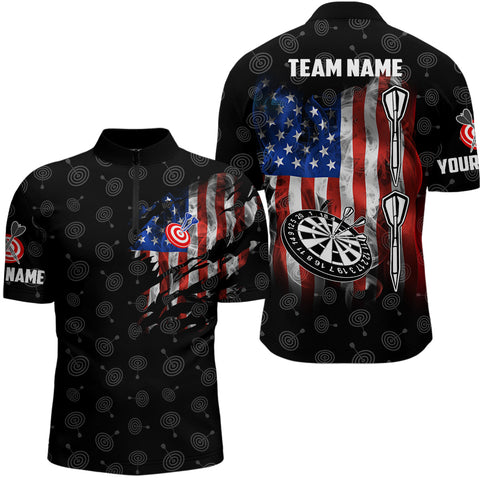 Smoke American Flag Darts Quarter-Zip Shirt Custom Patriotic Mens Darts Shirt Dart Jerseys LDT1061