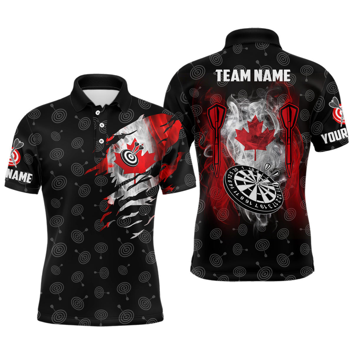 Smoke Canada Flag Mens Darts Polo Shirt Custom Patriotic Darts Shirt For Men Dart Jersey LDT1062