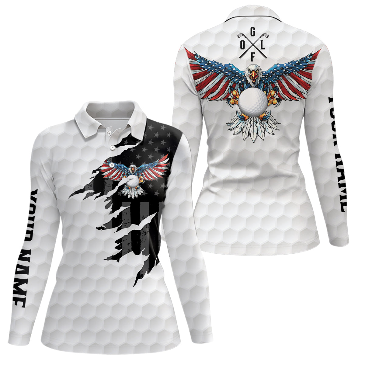 Ripped American Flag Golf Polos Custom Us Eagle Golf Shirts For Women ...