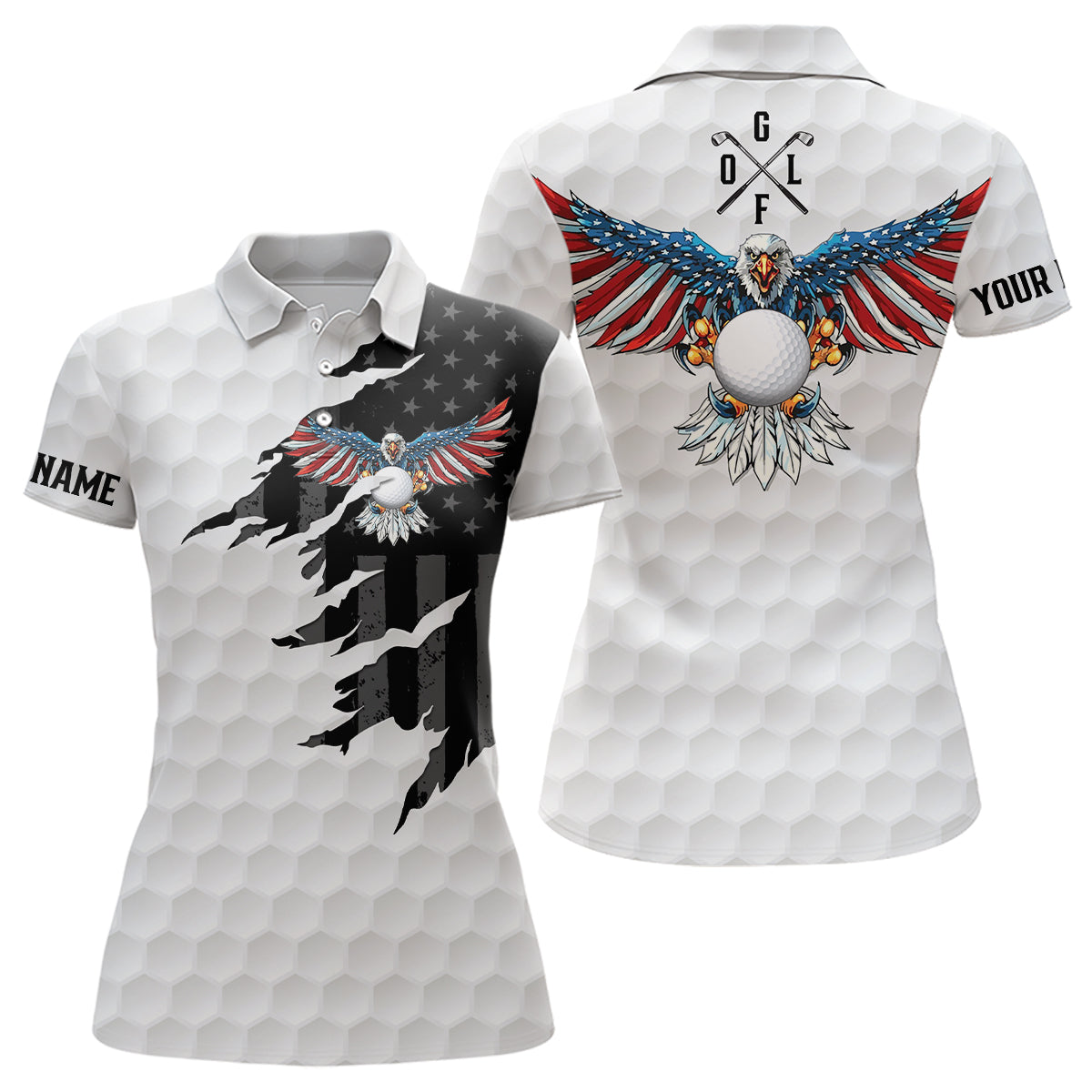 Ripped American Flag Golf Polos Custom Us Eagle Golf Shirts For Women
