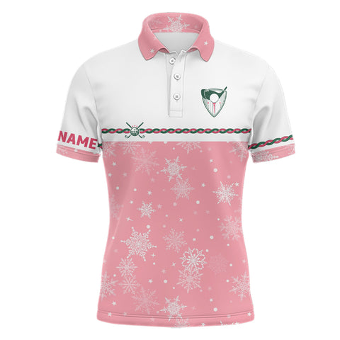 Winter Snowflakes Pink Christmas Golf Mens Polo Shirt Custom Cute Golf Gifts For Men Golf outfit LDT0866