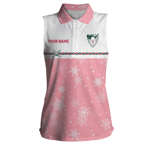Snowflakes Pink Christmas Golf Women Sleeveless Polo Shirt Custom Golf Gifts For Women Golf outfit LDT0866