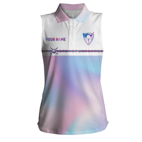 Personalized Womens Sleeveless Polo Shirt Custom Gradient Pastel Rainbow Women Golf Tops Golf outfit LDT0867