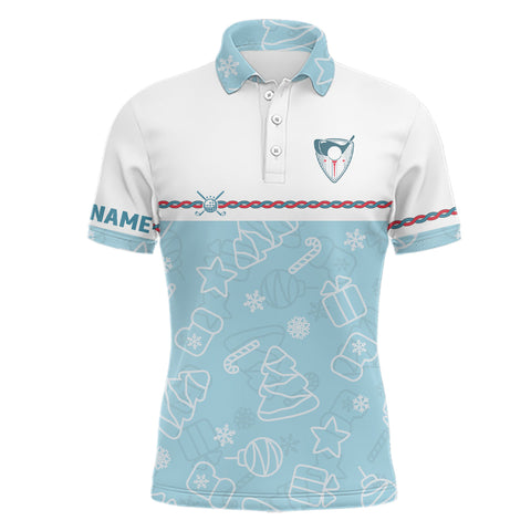 Personalized Blue Christmas Golf Mens Polo Shirt Custom Winter Xmas Pattern Cool Golf Shirts For Men LDT0868