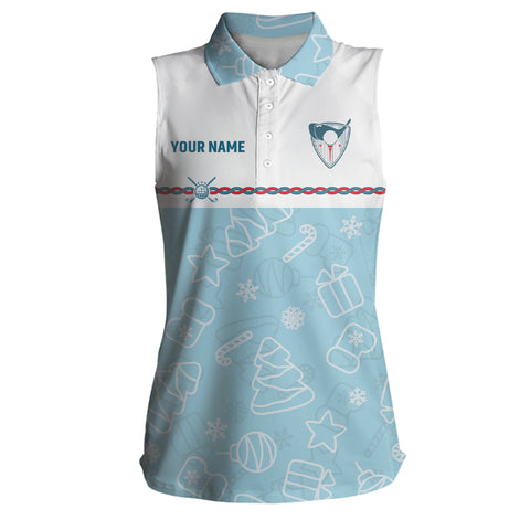 Personalized Blue Christmas Golf Womens Sleeveless Polo Shirt Custom Winter Xmas Women Golf Tops LDT0868