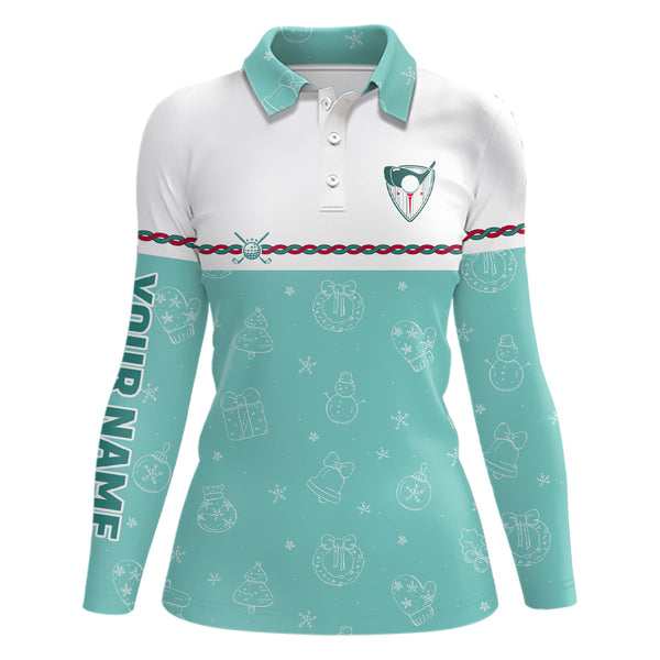 Turquoise Christmas Golf Polo Shirts Custom Winter Golf Shirts For Women Xmas Golf gifts LDT0869