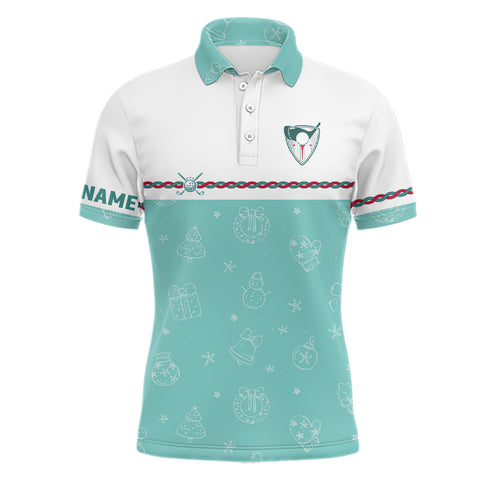 Turquoise Christmas Golf Mens Polo Shirt Custom Winter Pattern Golf Shirts For Men Xmas Golf gifts LDT0869