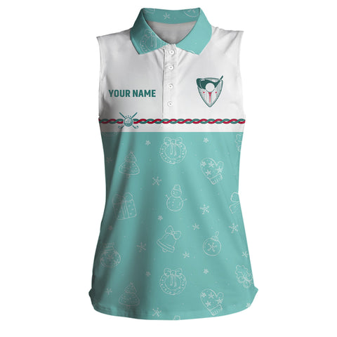 Turquoise Christmas Womens Sleeveless Polo Shirt Custom Winter Women Golf Tops Xmas golf gifts LDT0869