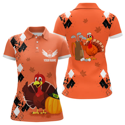 Turkey Bird Thanksgiving Golf Polo Shirt Argyle Orange Custom Women Golf Tops Cool Golf Gifts LDT0871
